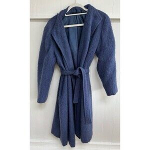 Women’s Coat Blue Melange Wool Mohair Long Maxi Length with belt Wrap Size 14